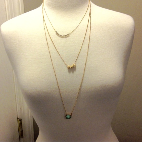 Express Jewelry - EXPRESS Long layered necklace gold & light green
